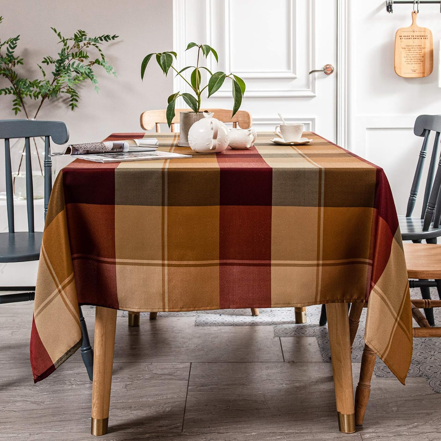 Melodieux Plaid Check Tablecloth Rectangle Holiday Party Table Cover Spill Proof Water Wrinkle Resistant Vintage Checkered Outdoor Tabletop Decoration Kitchen Dining Room, 52" x 70", Red - Image 3