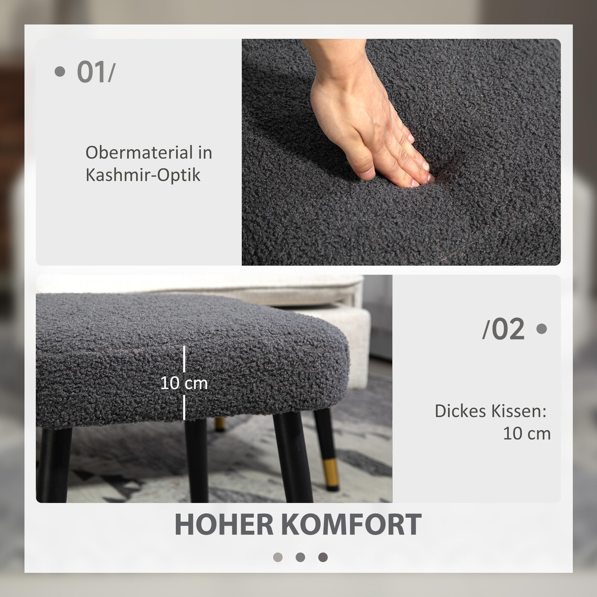 HOMCOM Taboret kwadratowy z miękką poduszką Ciemnoszary