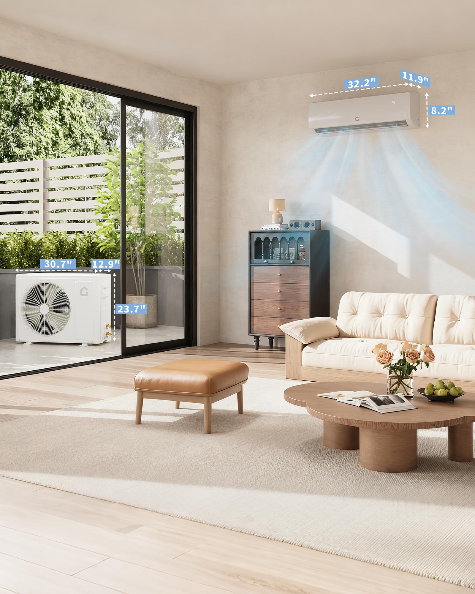 Garvee Energy Star Certified 12000 BTU Mini Split Air Conditioner Heat Pump System, Wifi Enabled 21 SEER2 208V- 230V Ductless AC Cool Up to 750 Sq. Ft, Compatible with Alexa, Complete Installation Kit, White