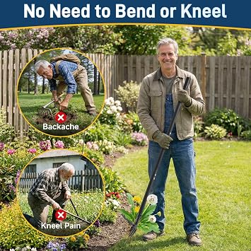 Stand Up Weed Puller Tool, 46 Adjustable Long Handle with 4-Claw Steel Head, Heavy Duty Weeder for Effortless Root Removal, No Bending or Kneeling