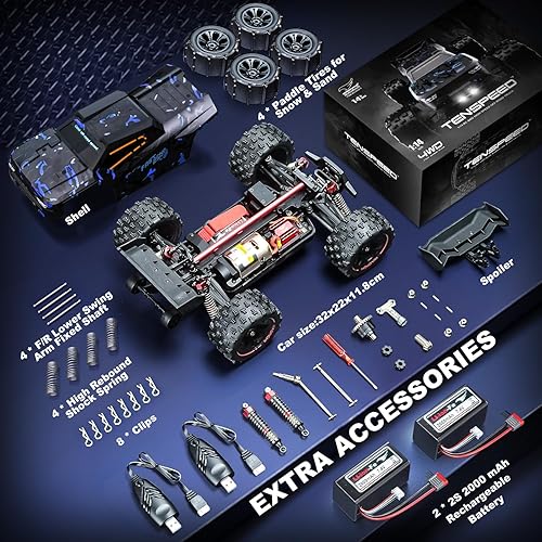Miniatura 6 de Autos RC a escala 114 para adultos, 60 KPH de alta velocidad RC Truggy, camión de control remoto todoterreno 4X4, automóvil eléctrico impermeable