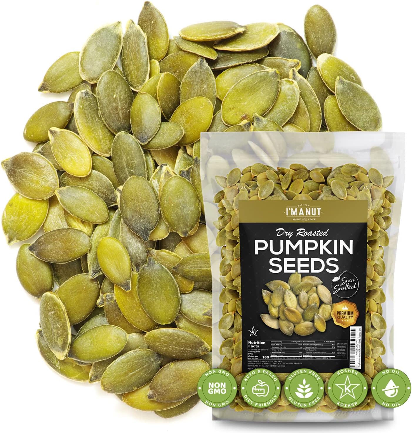Oven Toasted Pumpkin Seeds with Sea Salt (Papitas) 48 oz (3 lb) Batch Tested Gluten & Peanut Free | No Oils | No PPO | Non GMO | Vegan and Keto Friendly | Premium Quality