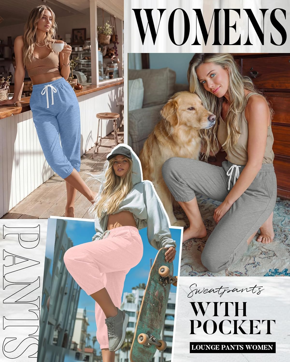 Ficerd 3 Pcs Women's Capri Sweatpants Joggers Summer Casual Sports Cropped Lounge Pants High Waisted Athletic with Pockets - Image 5