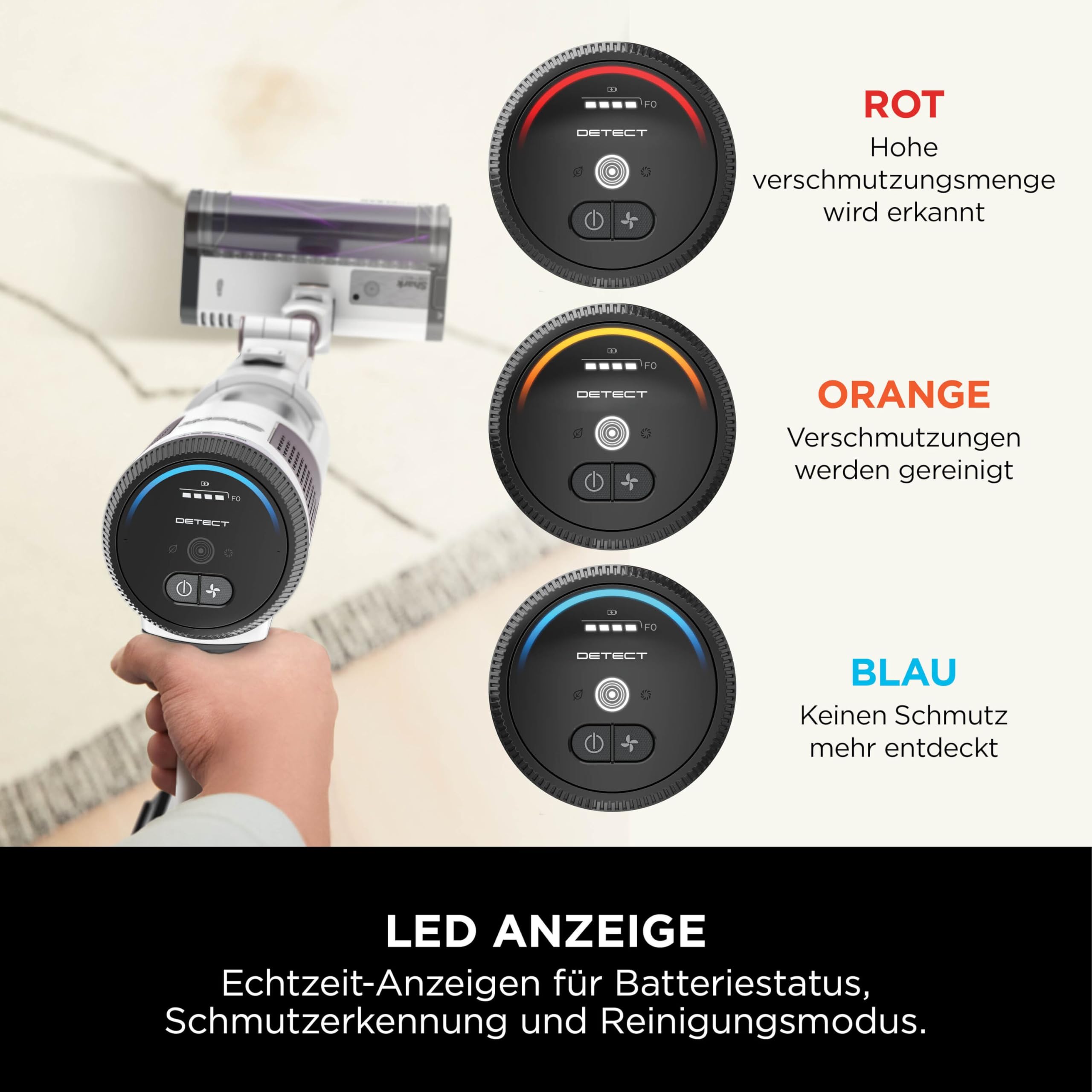 Shark Detect Clean & Empty Akku-Staubsauger mit Absaugstation, bis 60 Min. Laufzeit, kabellos, für Tierhaare, Allergiker, Teppich & Hartböden, mit LED-Licht, 3 Aufsätze, weiß, IW3613EUT