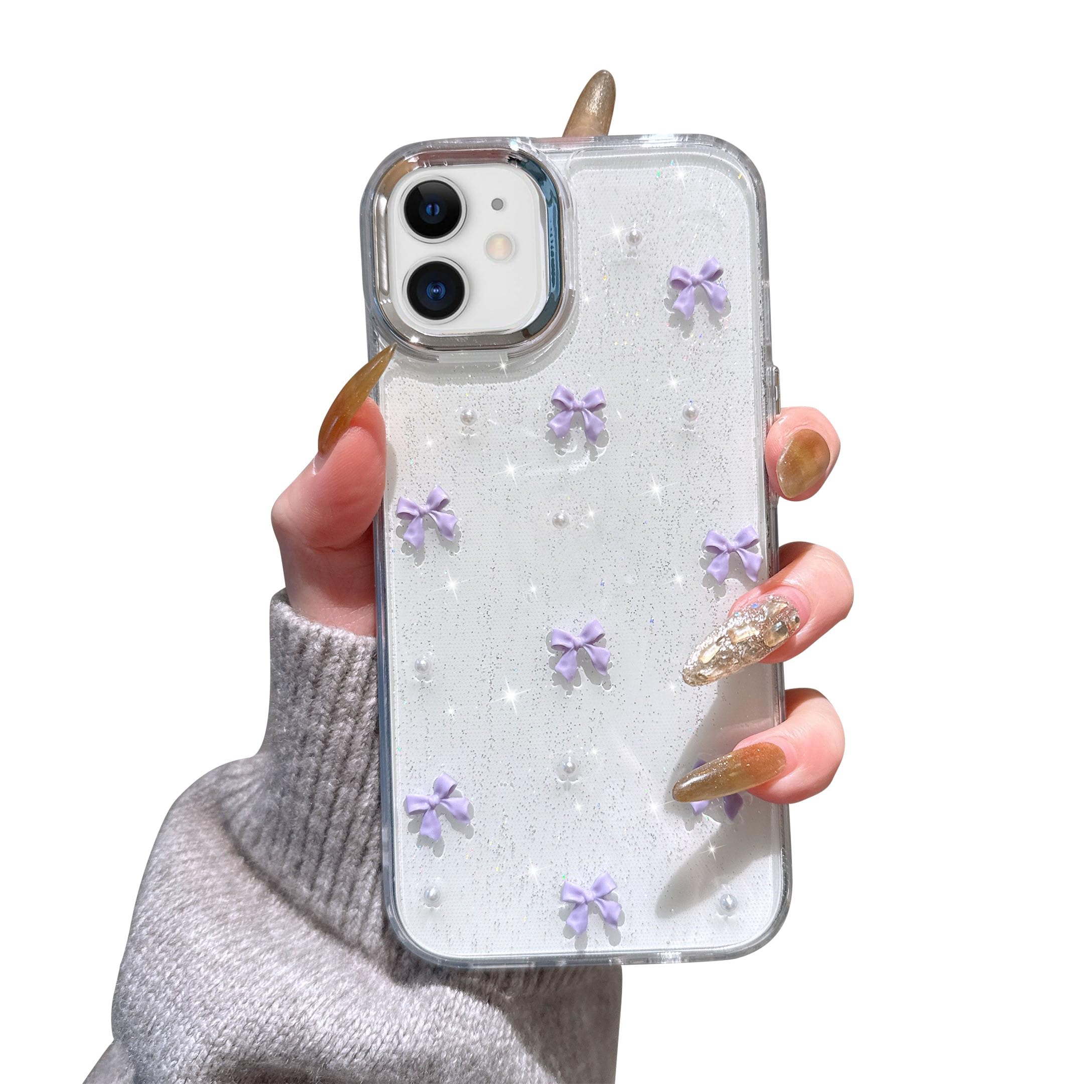 EYZUTAK Case for iPhone 11, Bling Glitter 3D Bowknot Phone Case Cute Sparkly Crystal Clear Bow Aesthetic Design Case Slim Soft Durable TPU Transparent