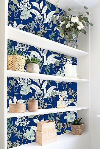 Miniatura 3 de Yasinet Papel tapiz autoadhesivo para despegar y pegar, papel tapiz floral verde, papel de contacto floral vintage, extraíble, autoadhesivo,