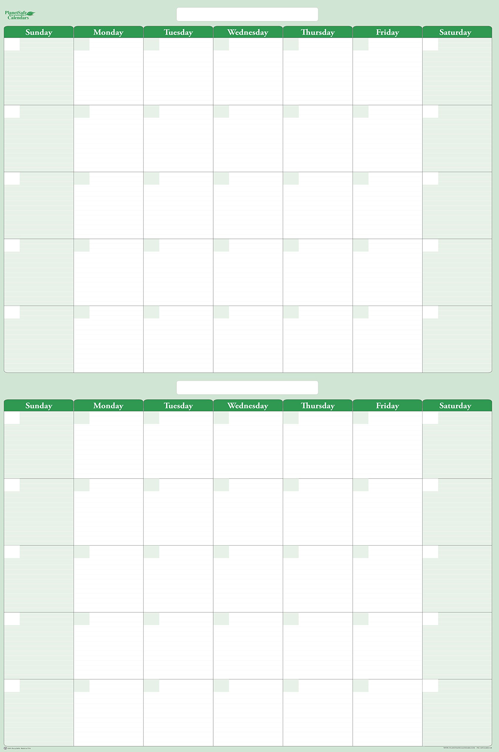 60-Day 2-Month Dry and Wet Erasable Wall Calendar Planner by PlanetSafe Calendars. Best in It's Class. Non-Ghosting - Non-Staining (Vertical 36" x 24", Sky Blue)