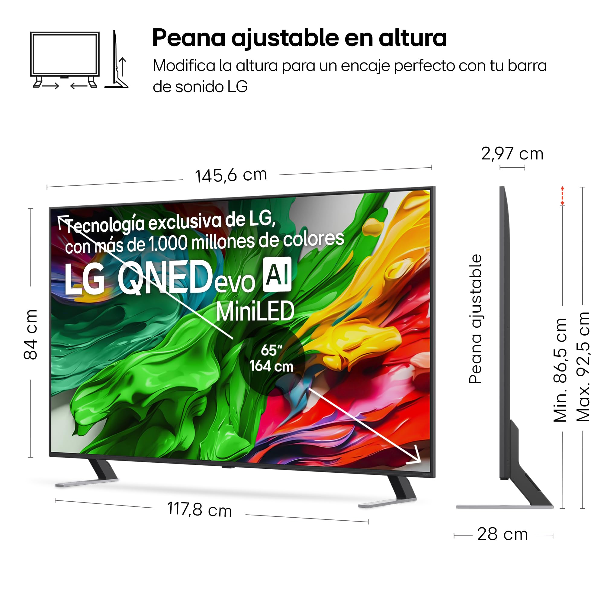 LG 65QNED85A6C - TV 65", 4K QNED EVO, Smart TV, WebOS 25, Procesador Potente e Inteligente, MiniLED AI, Super Upscaling, Dolby Vision y Dilgital Plus, Alexa/Google Assistant, Negro