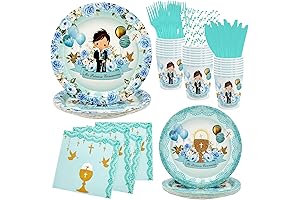 16-Person Boy's First Communion Napkins and Plates: Divine Mi Primera Comunion Elegance...