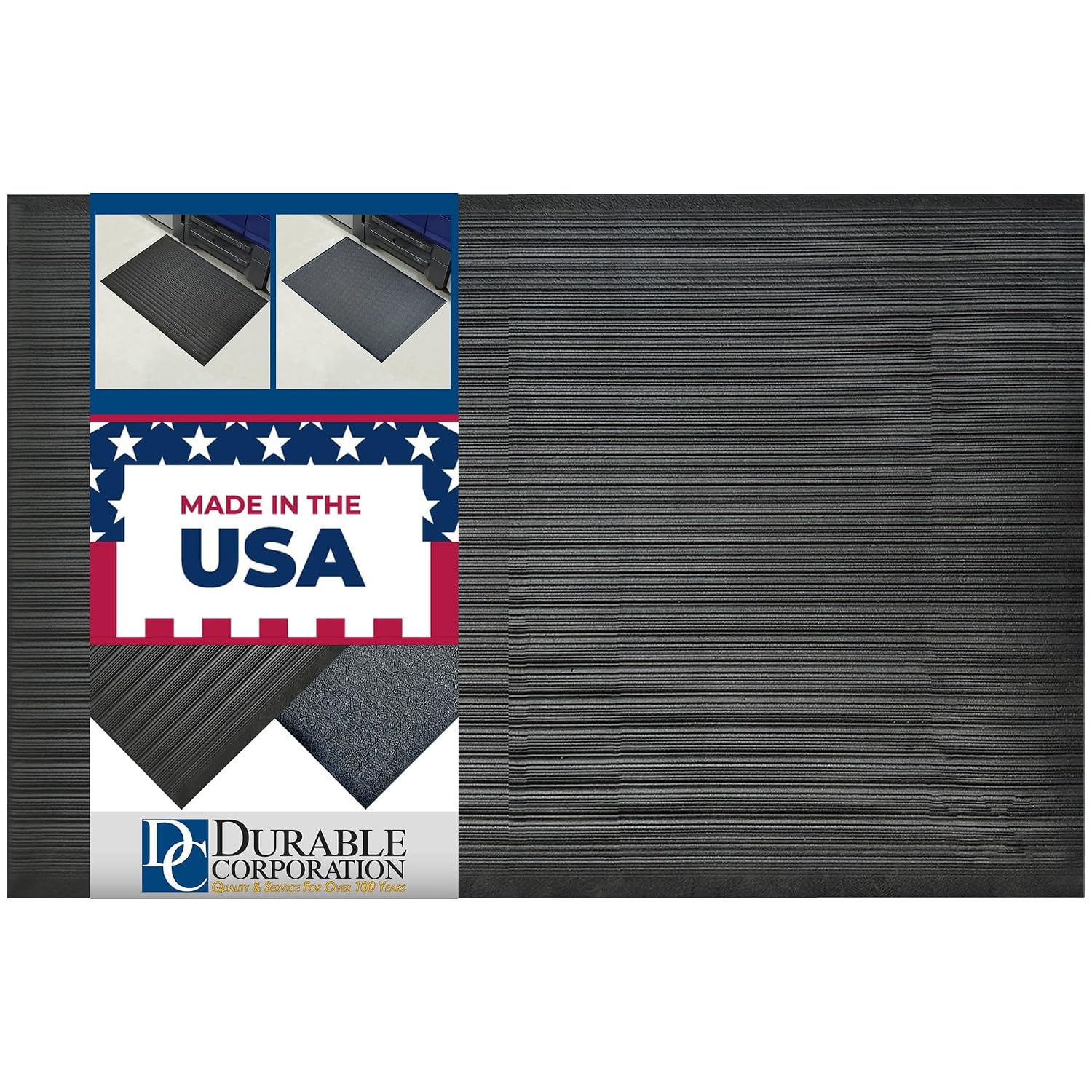 Durable Sponge Vinyl 3/8" Anti-Fatigue Mat, 24" x 36", Black
