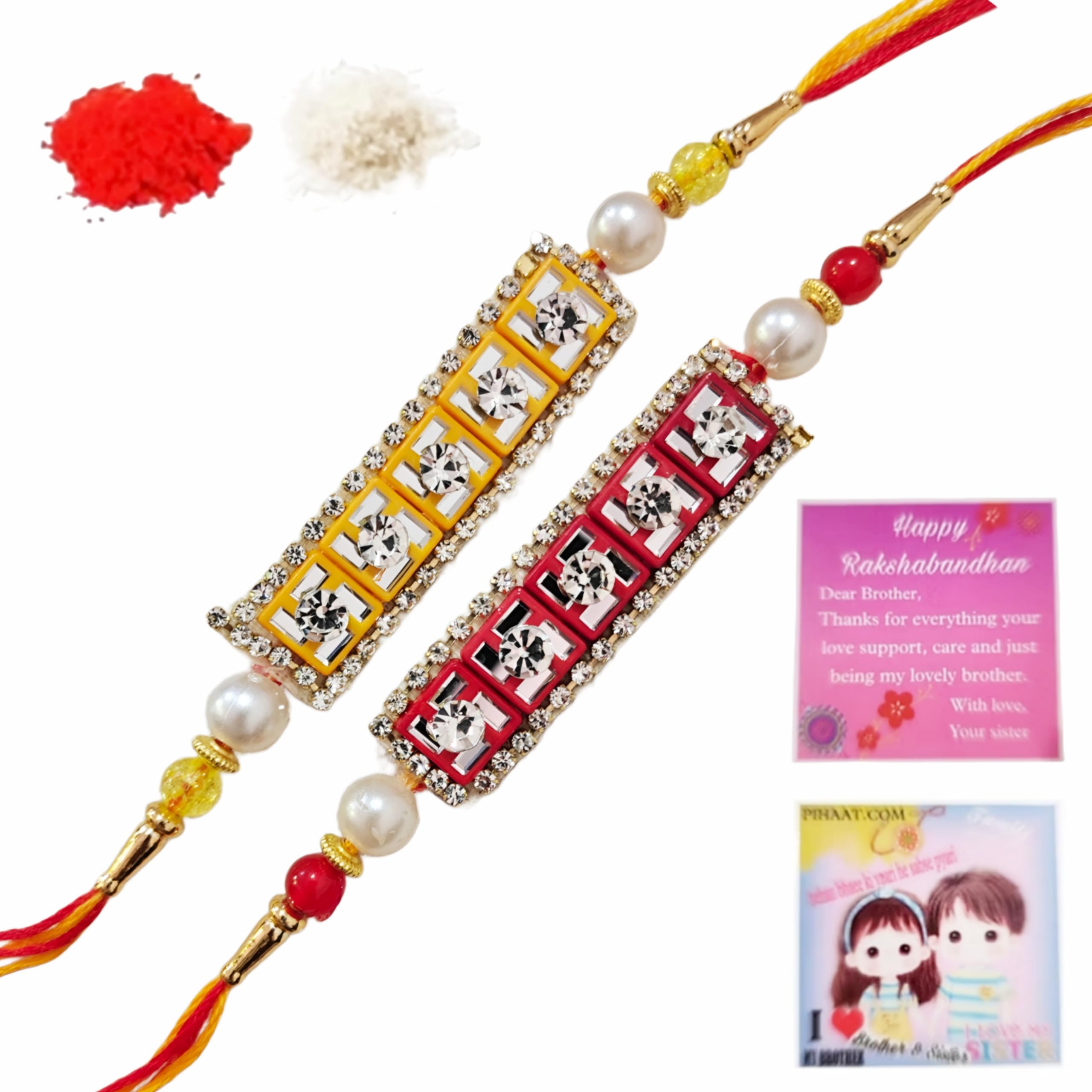Swastik Mirror Bracelets Wristband Rakhi Roli Chawal Greeting Card Fridge Magnet Rakshabandhan Rakshasutra Brother Bhai Bhaiya Set Of 2-image-26