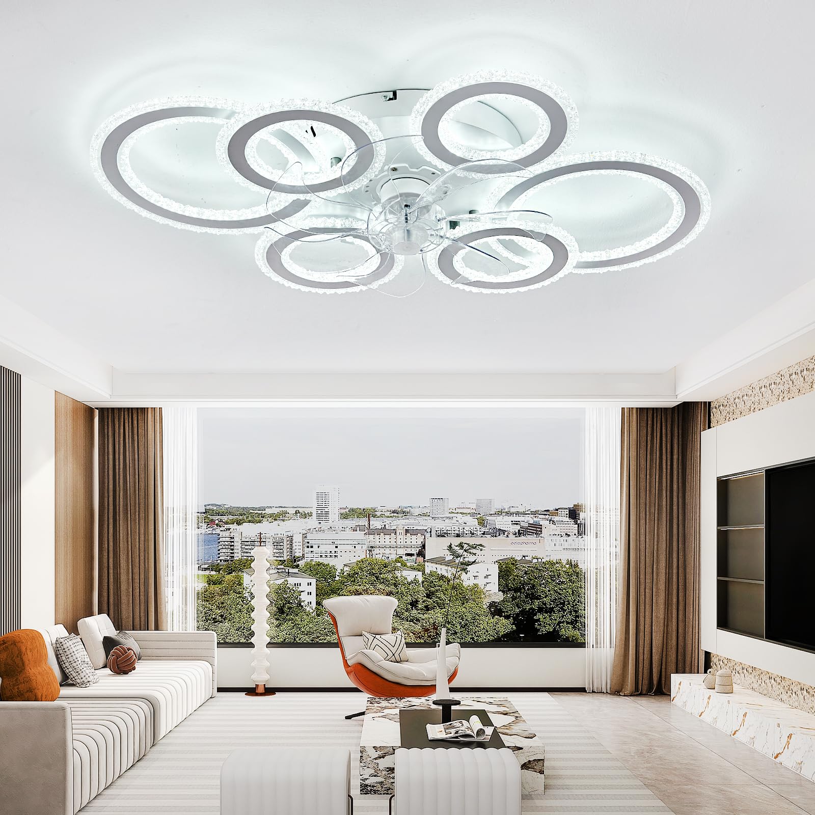 Ventilatore da soffitto con illuminazione plafoniera silenziosa con ventilatore lampada da soffitto camera da letto, funzione memory raffreddamento, LED 18 watt 1400lm 3000K, DxH 30x12 cm