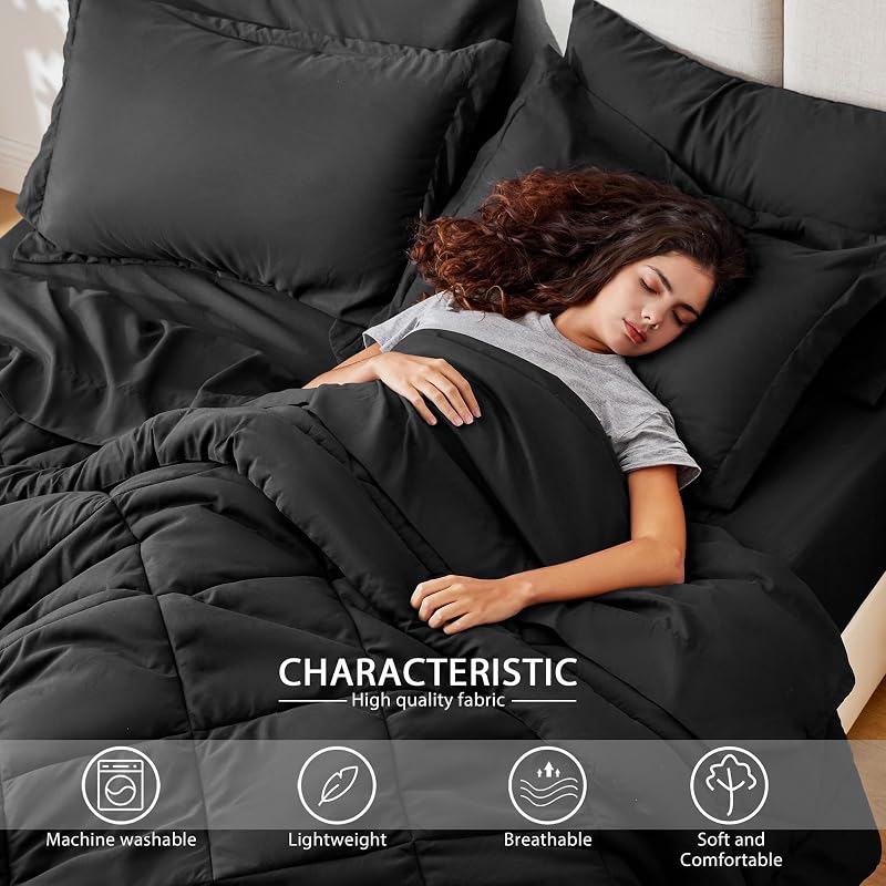 Love's cabin King Size Comforter Set, 7 Pieces Bed in a Bag, Black image 3