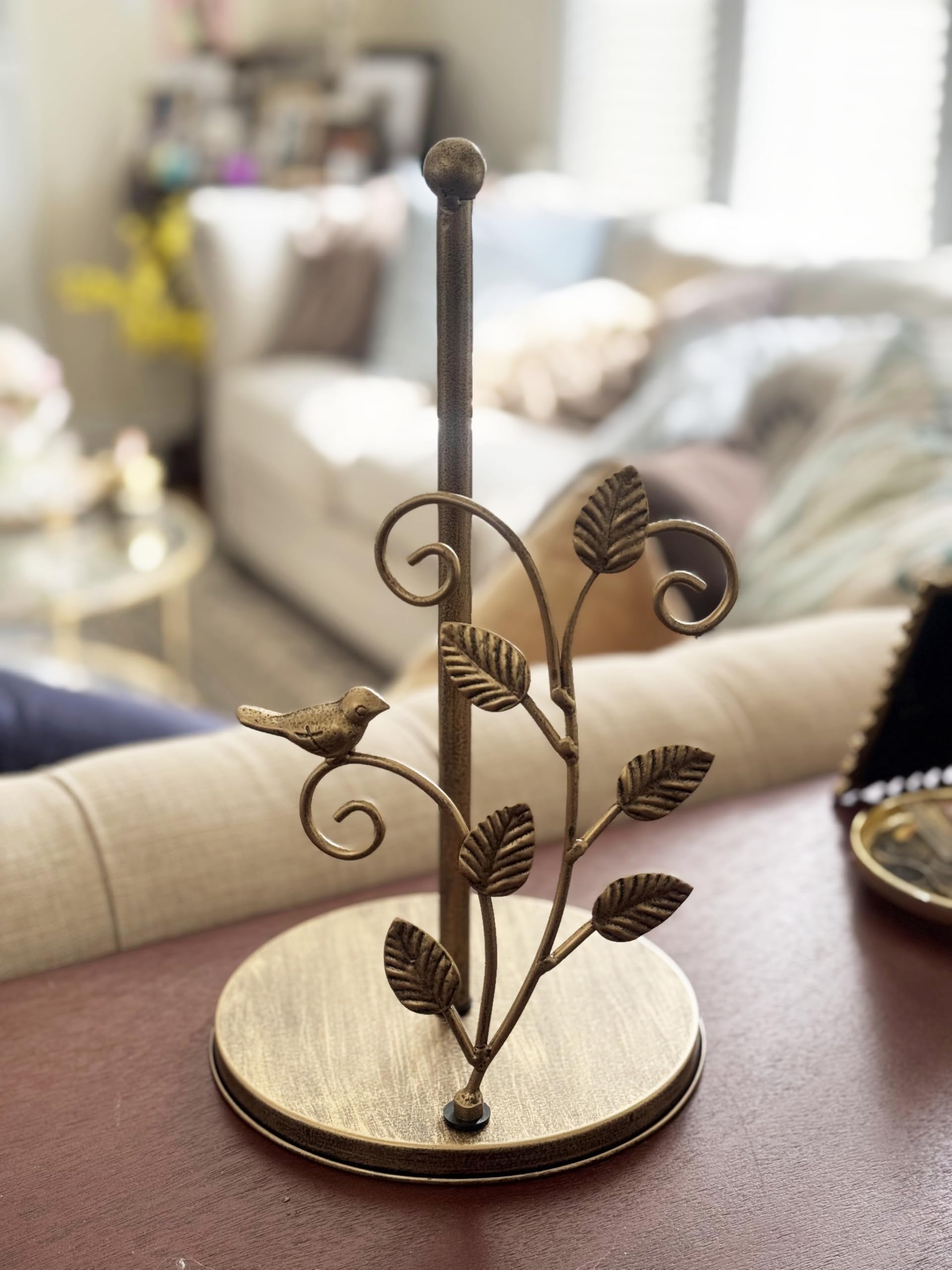 Gold Bird - Portarrollos de cocina para toallas de papel | Latón vintage | Elegante dispensador de rollos de acero inoxidable de alta calidad para encimera de cocina