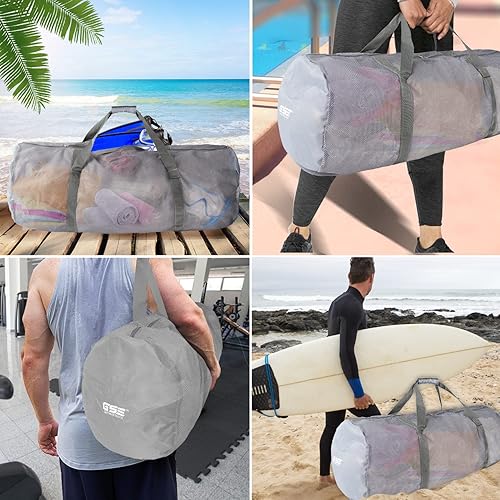 Miniatura 6 de Bolsa de lona deportiva de malla grande de alta resistencia, color gris, bolsa seca, equipo de buceo, bolsa de buceo con cremallera. Ideal para