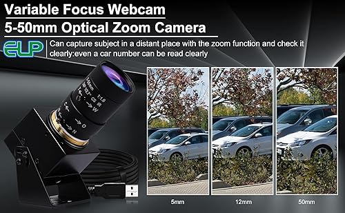 Miniatura 9 de ELP Cámara USB 4K con micrófono Lente Varifocal de 0.197-1.969 in Zoom manual Cámara web 8MP IMX317 Sensor 3840x2160@30fps UVC para Windows, Linux,