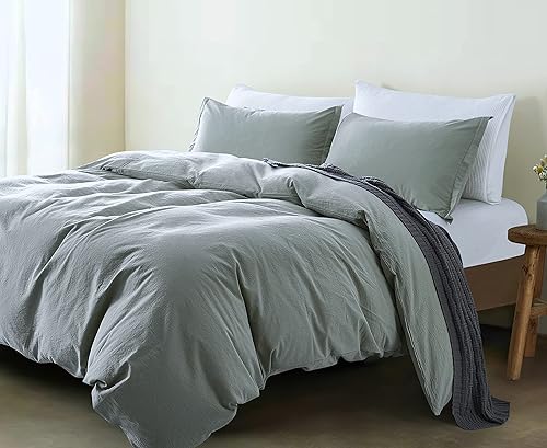 Miniatura 3 de Get Bed Ready Juego de funda de edredón casual de algodón lavado a la piedra, color sólido, estilo moderno, ropa de cama natural arrugada