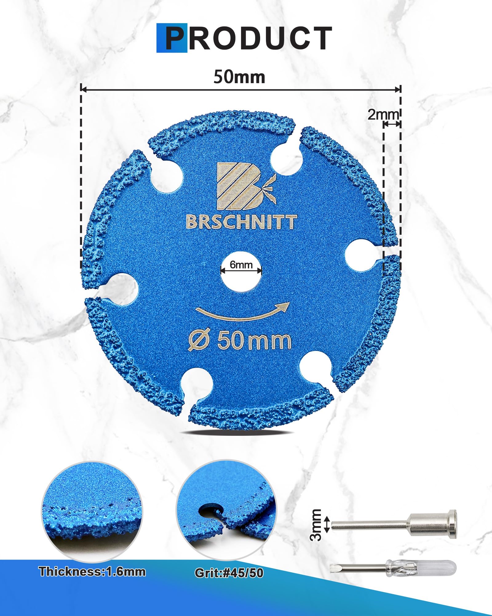 Zestaw diamentowych tarcz tnących (5 cm x 5) – z trzpieniem 1/20.3 cm x 5 + śrubokrętem x 1, metalowe tarcze tnące do cięcia metalu, cienkich blach żelaznych, nakrętek, śrub, śrub itp. (11