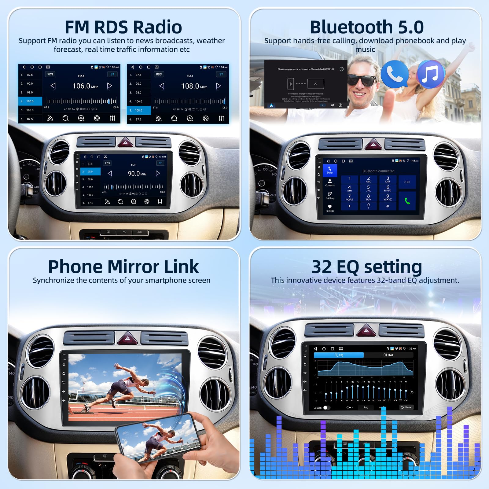4G+64G Android Autoradio pour Volkswagen VW Tiguan 2006-2016 avec Carplay & Android Auto sans Fil, Écran Tactile IPS 9 Pouces avec GPS, WiFi, 32EQ, Bluetooth 5.0, Radio FM/RDS