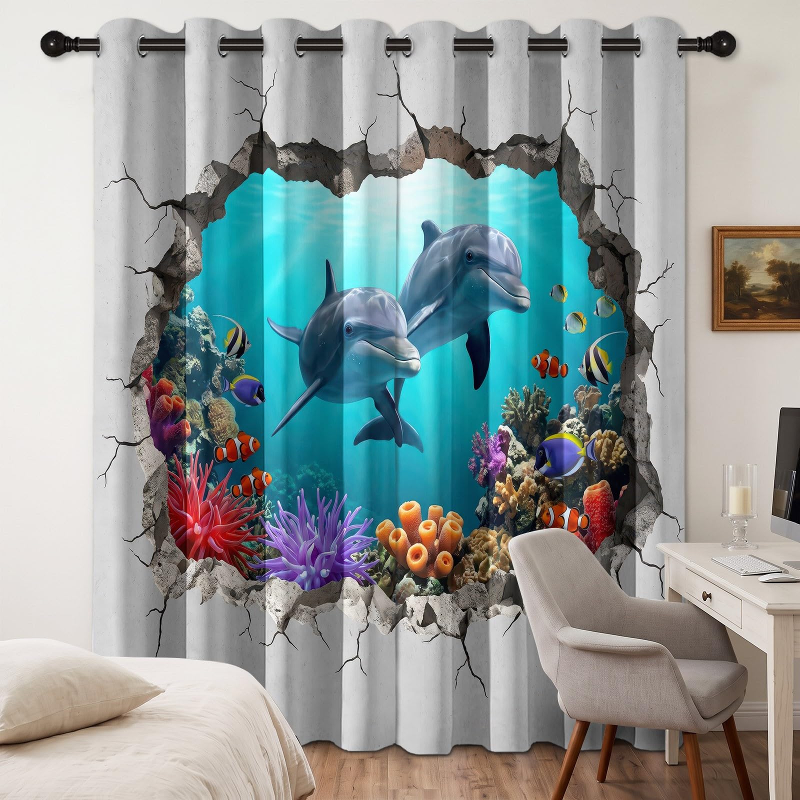 Set di 2 tende oscuranti in stile costiero, altezza 260 x larghezza 140 cm