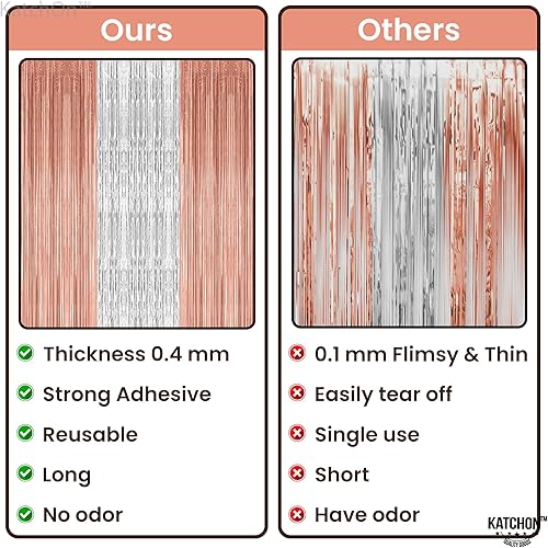 Miniatura 6 de KatchOn, Cortina de flecos de oro rosa y plateado, extragrande, 3.2 x 8 pies, paquete de 3  Telón de fondo de flecos plateados  Cortina de fondo de