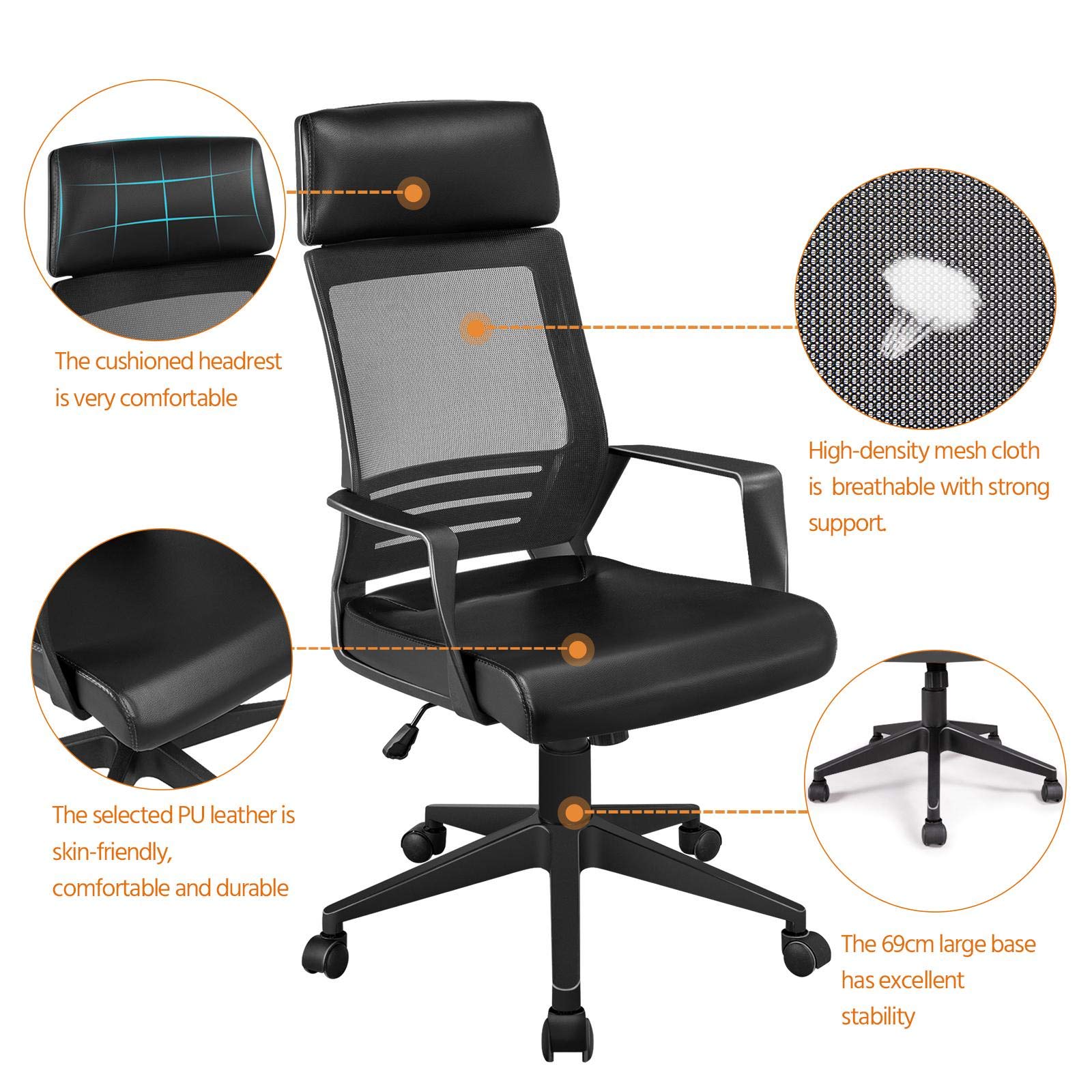 Buy Yaheetech Ergonomic Office Chair Adjustable Swivel Desk Chair with