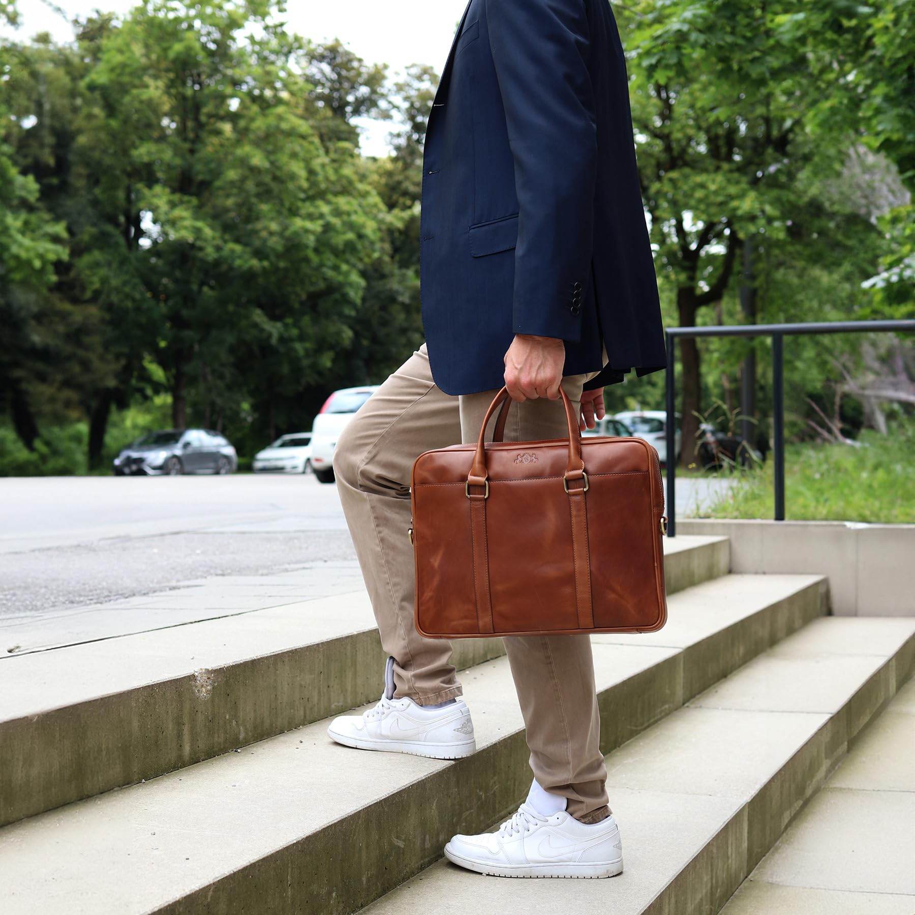 SID & VAIN Sac Ordinateur Portable Cuir véritable 15 Pouces Brady Mallette Professionnelle bandoulière Grand pour Hommes et Femmes Serviette de Travail élégant Marron
