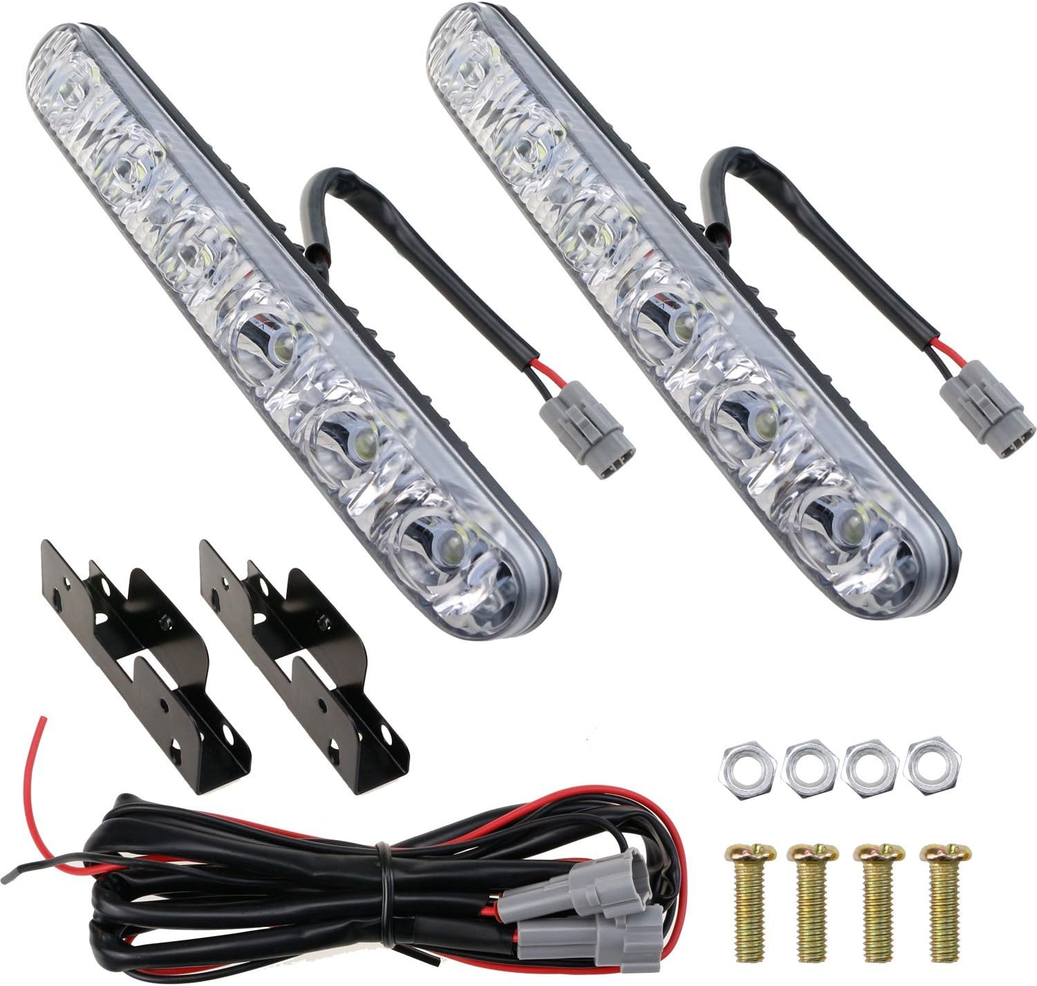 Car Headlight DRL 6 LED High/Low Beam High Power LED Daytime Running Lights Driving Lamp DRL Light Xenon White 2-PACK