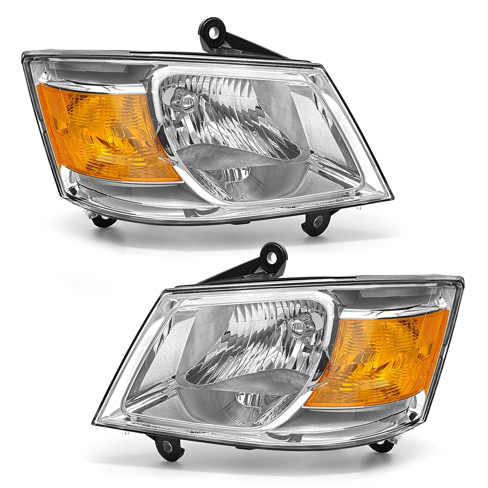 Headlight Assembly Compatible with 2008 2009 2010 Dodge Caravan for 08 09 10 Grand Caravan Clear Lens Headlamp with Chrome Housing Amber Reflector Replacement