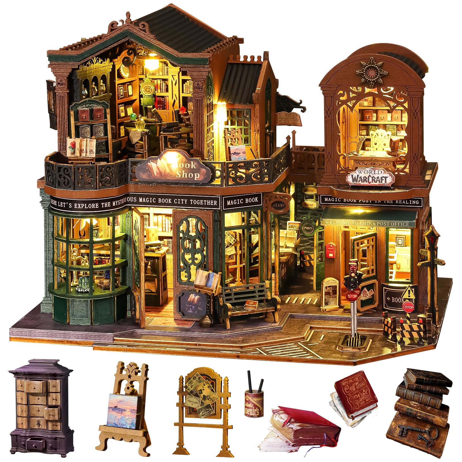 Spilay DIY Miniature House Kit, DIY Dollhouse Kit with Music Box, Forest Adventures 3D Wooden Puzzle Book Nook Kit for Adult, Bookshelf Decor&Gift for Birthday Halloween Christmas