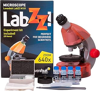 Levenhuk LabZZ M101 Orange 640x Portable Microscope Science Kit for Children with LED Light, Kids Beginner Educational STEM Toys Set, Prepared Sample Slides, and Illustarted Experiment Guide (EN)