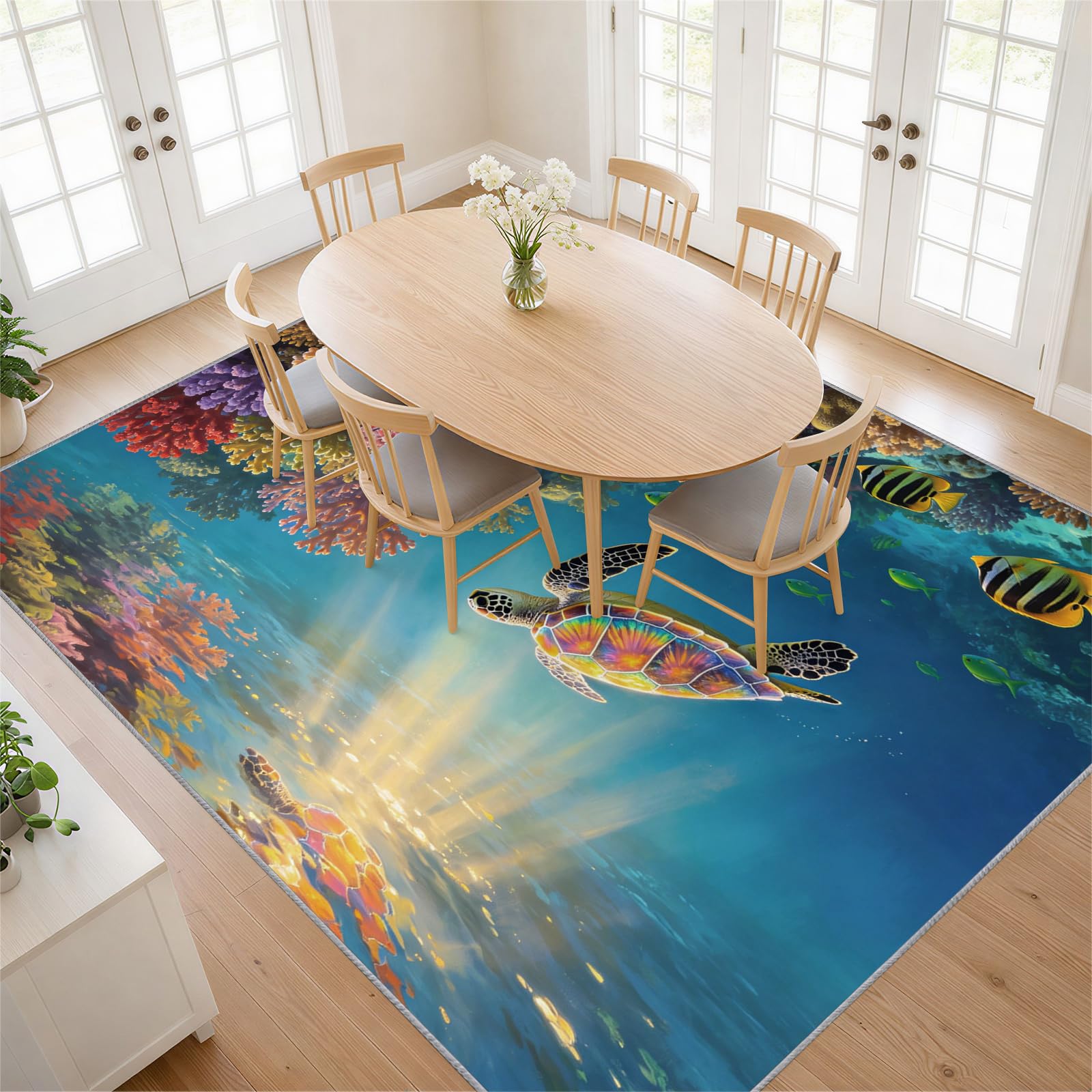 Ozean Teppich 90x120cm Bunte Regenbogen Schildkröte Kinderteppich
