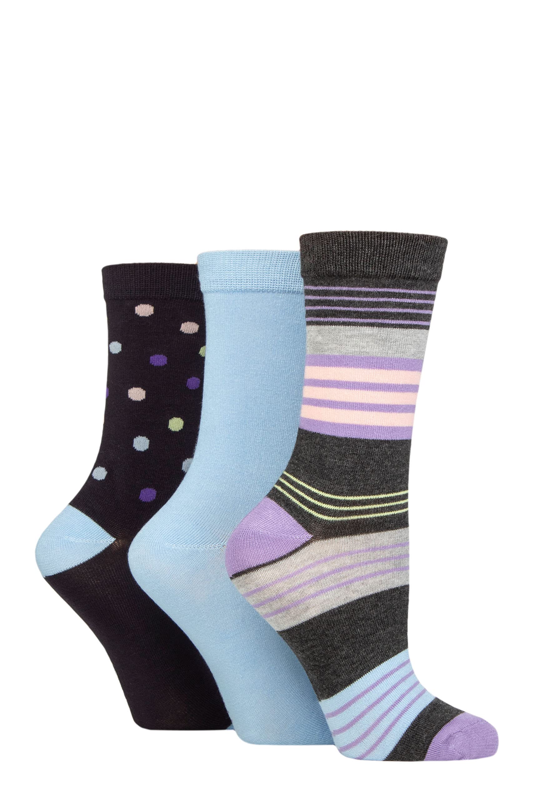 Sockshop Women's Multi Stripe Charcoal Wildfeet Bamboo Socks -Patterned Fun And Colourful Soft Breathable Socks Multipack Of 3 Pairs (Uk, Numeric, 4, 8, Regular, Regular, )