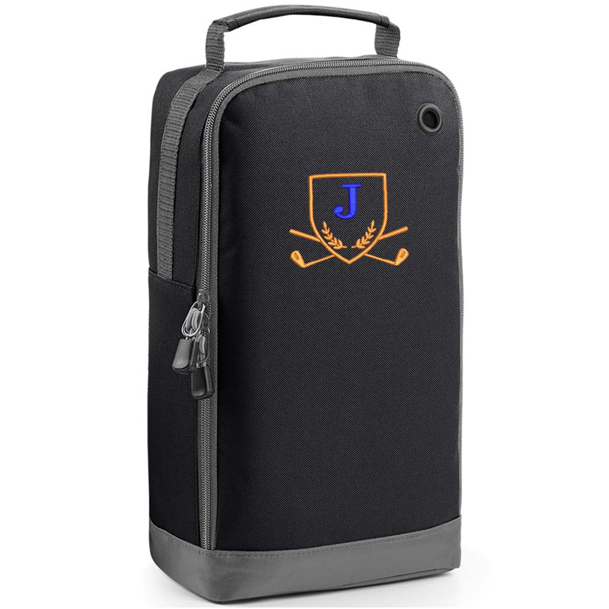 Always Looking Good Golf Shoe Bag with Monogrammed Embroidery Initial Letter Custom Embroidered Golf Boot Bag - Golf Gifts for Men (Black, J)