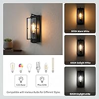 Vista 2 de Lámpara de baño de 1 luz, aplique de pared negro mate con pantalla de vidrio transparente, lámpara de pared interior con base E26 para espejo, sala