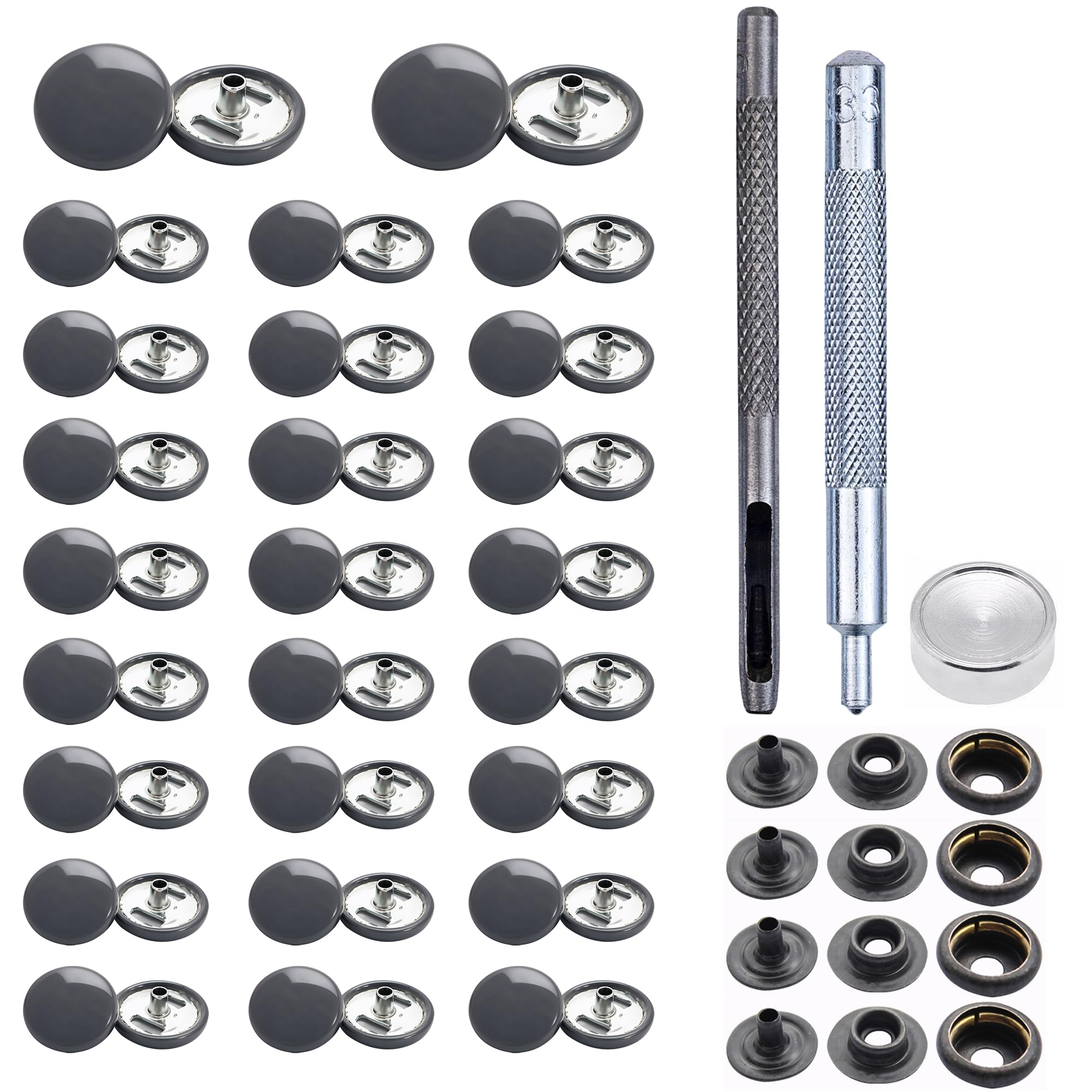 Trimming Shop 15mm Botones a Presión 4 Parte, Durable y Ligero Metal Cierres con Mano Fijación Herramienta para Jeans, Cuero, Tiras Costura Proyectos, Ropa Reparación - Gris Oscuro, 1000pcs