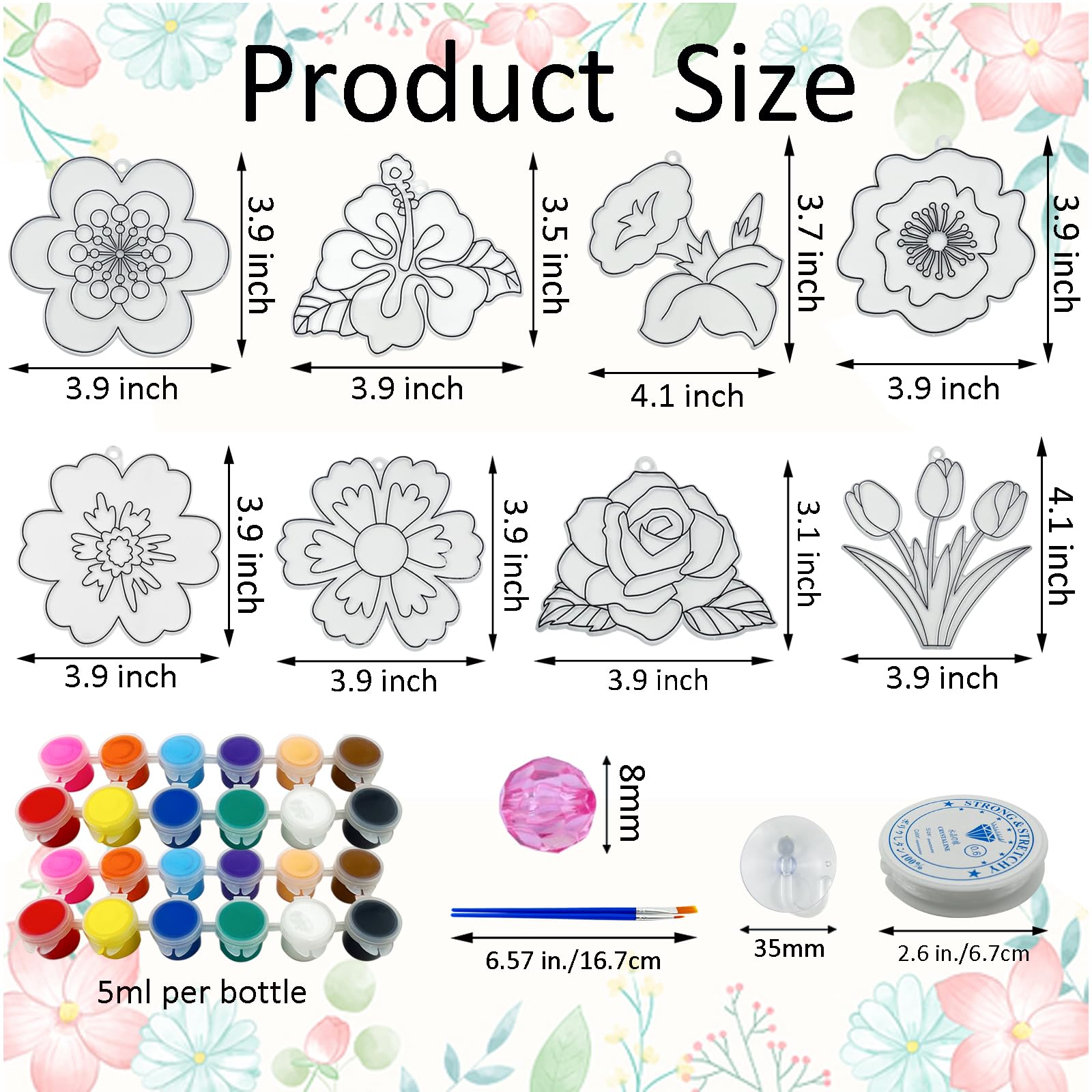 JEKEJIAJIU 24 Pcs 4 Inch Spring Flower Suncatchers Window Art Kits, Flower DIY Suncatchers Craft Kit Make Your Own Suncatcher Paint Floral Sun Catcher Ornamentsfor Easter Spring Party Decoration — view 2