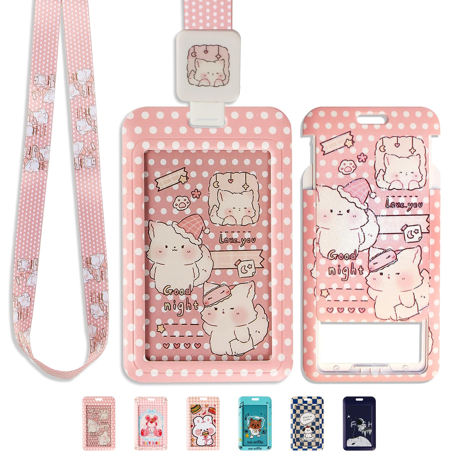 SOPHIYAYA Cute ID Badge Holder with Clip Badge Reels and Lanyards with Badge Reel with 15 inches Pull Cord for School, Teacher, Student, Women, Men (