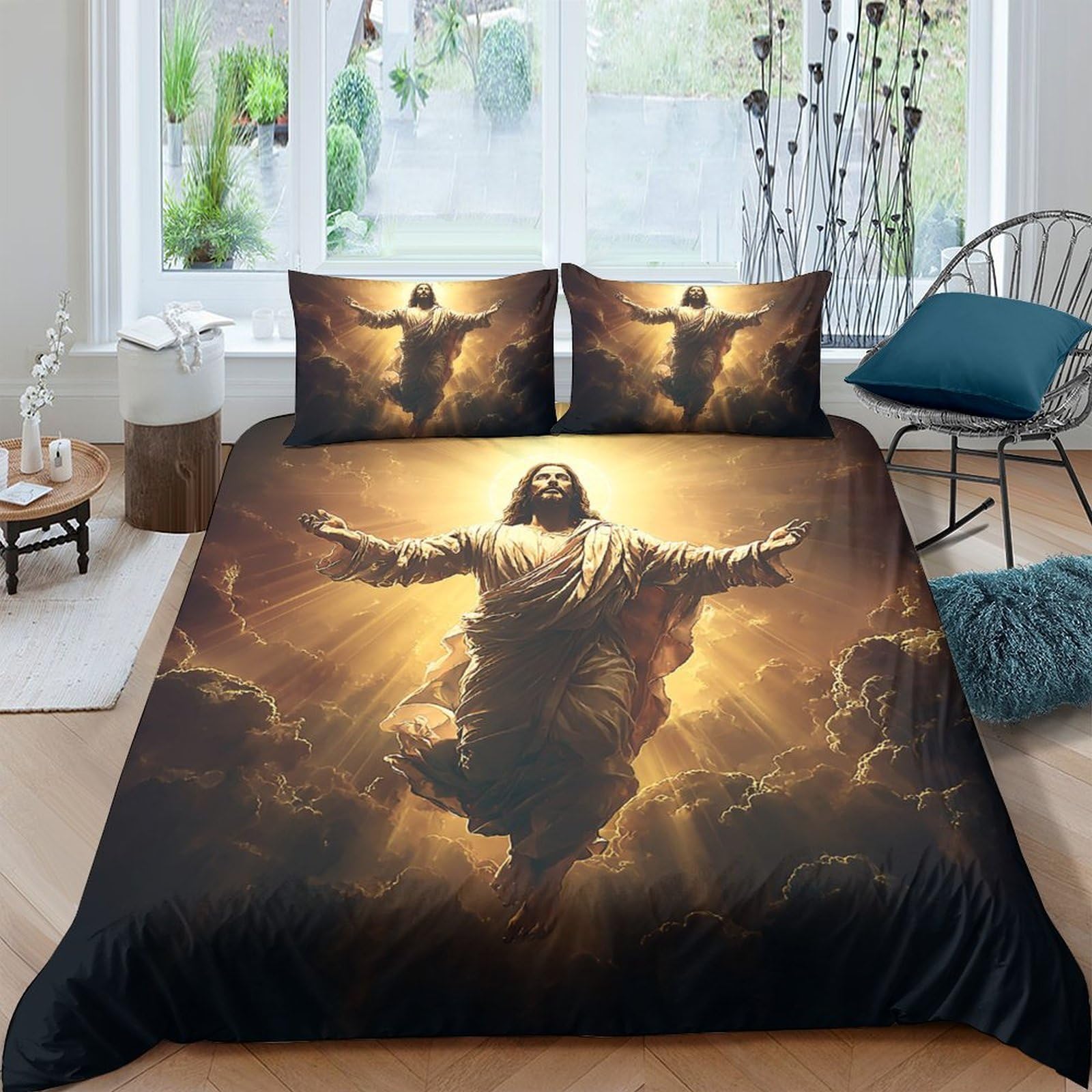 Ctjqhvkz Style-5 3D Printed Resurrection Jesus Fitted Sheet Microfiber Soft Breathable Heavenly Light Mattress Cover Bedroom Decor Single（135X200cm）