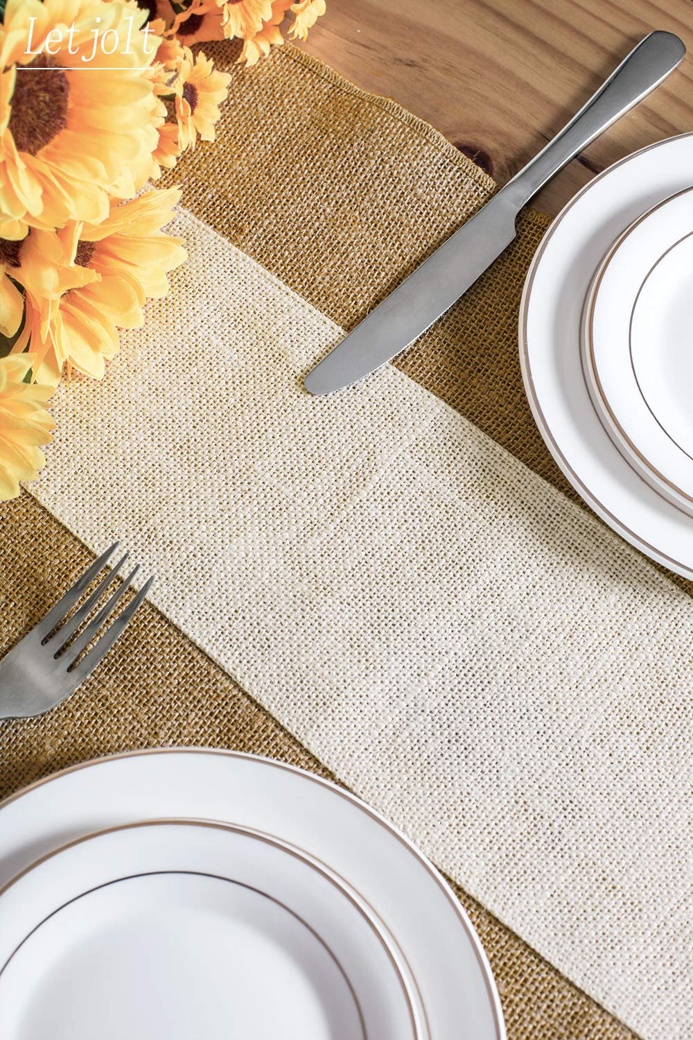 Letjolt Runner Da Tavola In Iuta Naturale, Giallo, 30,5 X 182,9 Cm, Rustico Per Matrimoni E Feste A Tema - 2