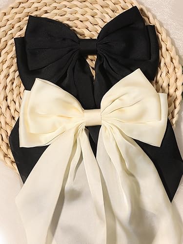 Miniatura 3 de Furling Pompoms Lazos para el cabello para mujer, lazos grandes de color rosa para niñas, cinta blanca para el cabello, colas largas de satén con