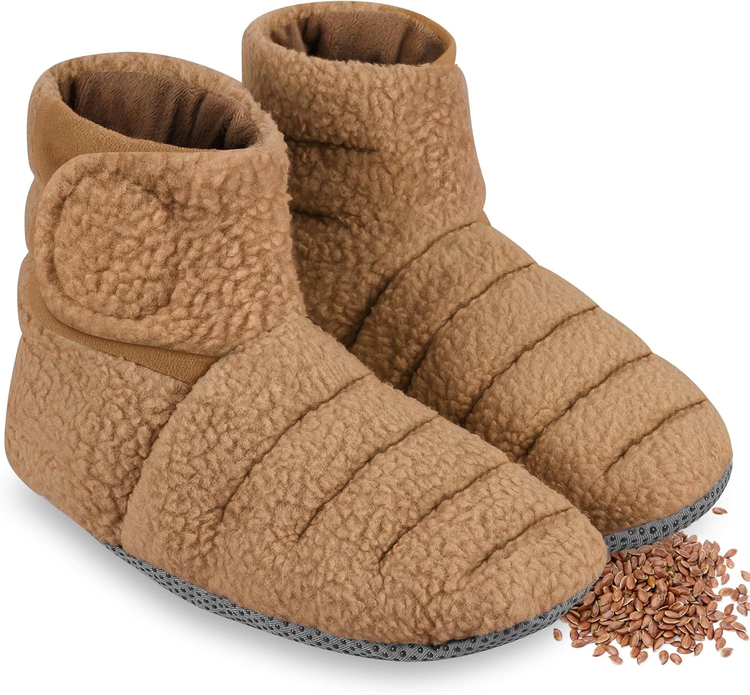 REVIX Microwaveable Booties and Feet Warmers, Microwaveable Foot Warmers with Adjustable Fit & Non-Slip, Microwavable Socks Heated Booties for Women and Men, Mocha L