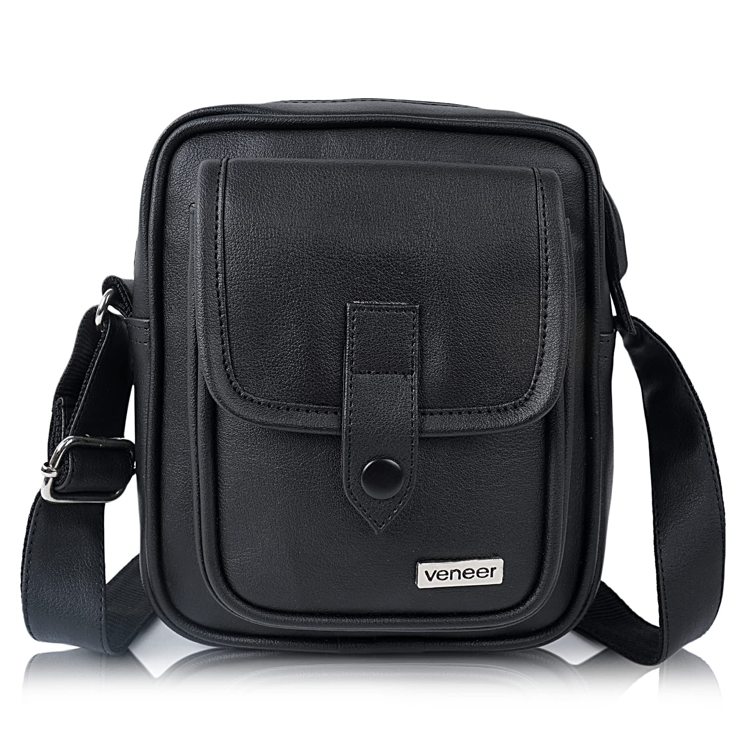 Veneer Premium Vegan shoulder Leather Crossbody Slingbag for Mens and Womens (Black) (B0BX126ZBP) Amazon Price History, Amazon Price Tracker