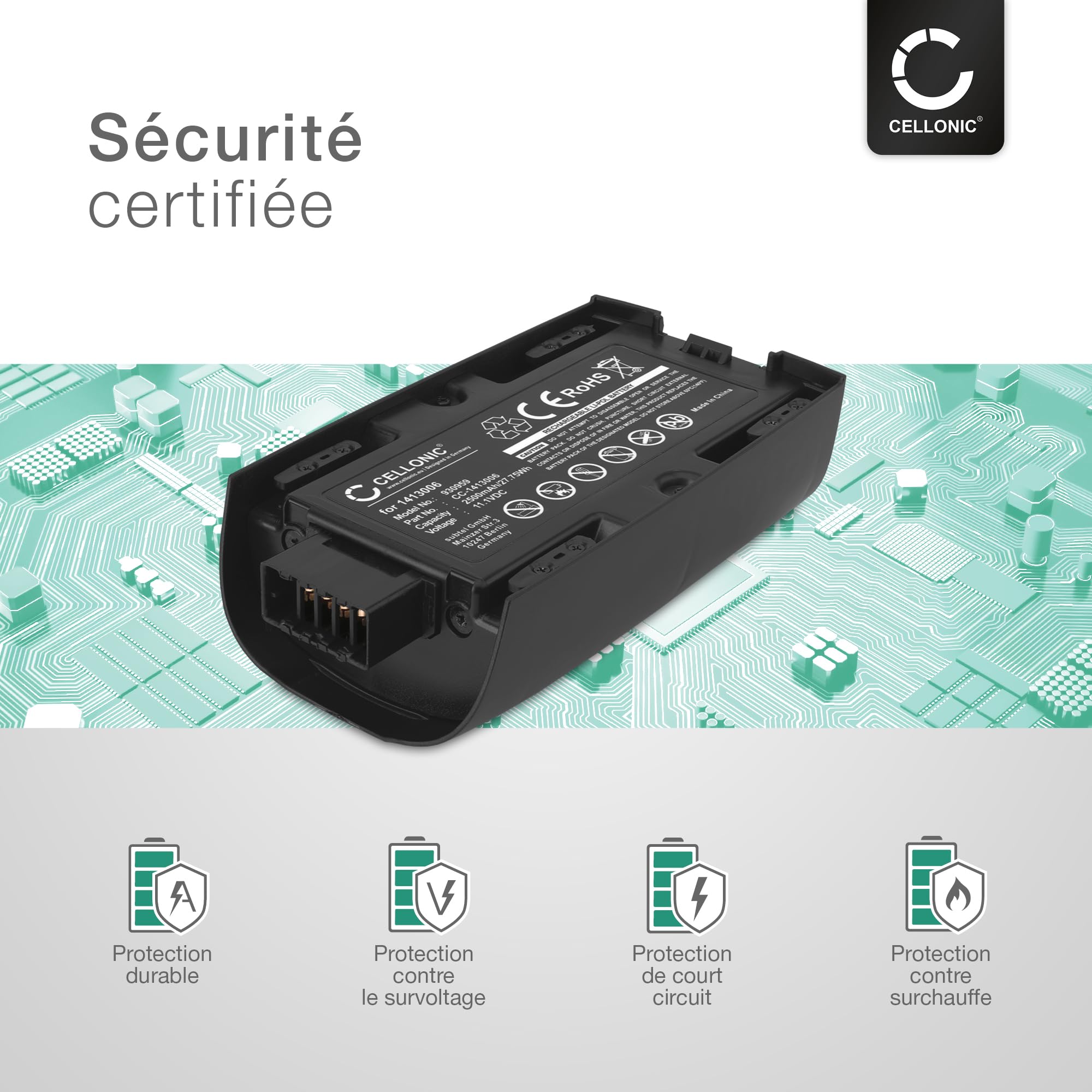 CELLONIC, Batterie pour Drone Compatible avec Parrot Bebop 2, Bebop 2 Pro (2500mAh, 11.1V)