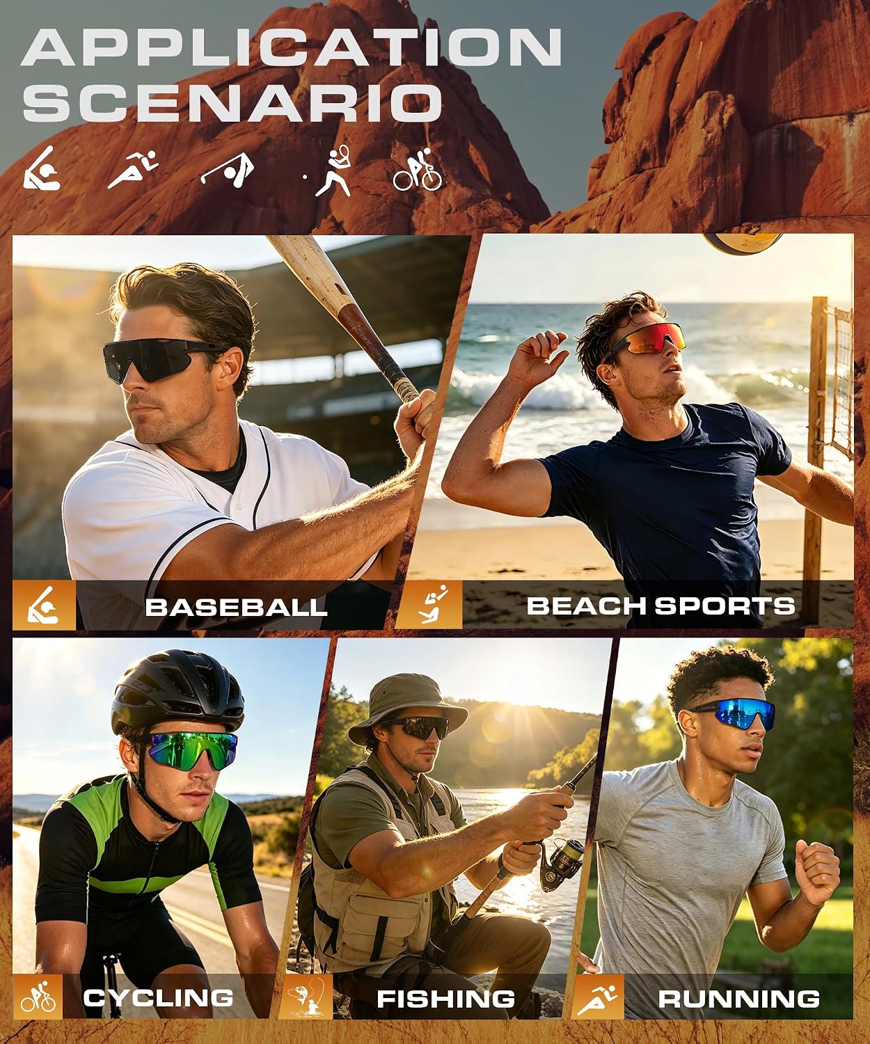 KALIYADI Polarized-Sunglasses Men Polarized Cycling-Sunglasses: Sports Sun Glasses for Running Cycling UV400 Protection