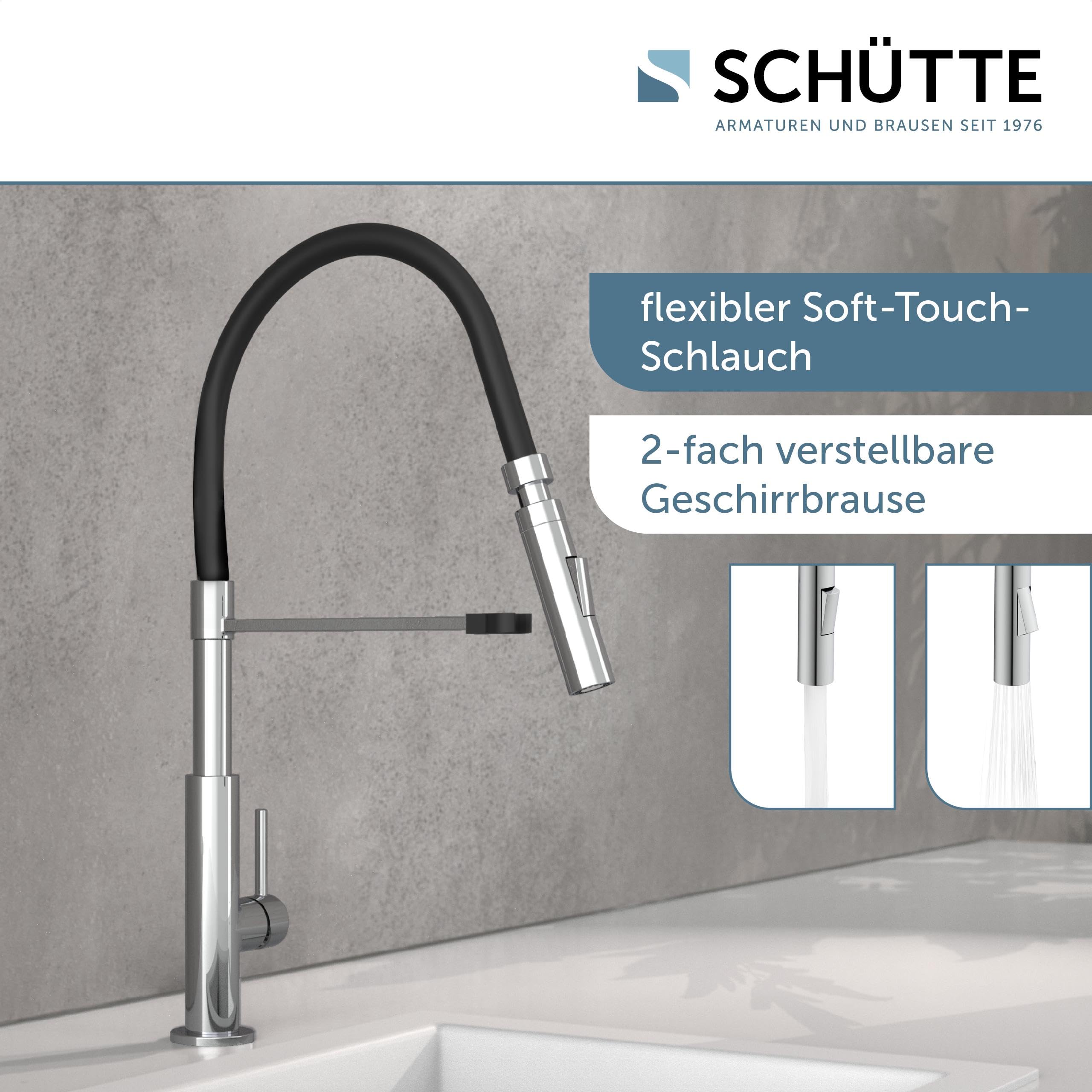 SCHÜTTE 79180 STILO Kuchenna Bateria z Wyciąganą Wylewką, Obrotowa 360 Stopni, Jednouchwytowa Zlewozmywakowa, Chrom/Czarny