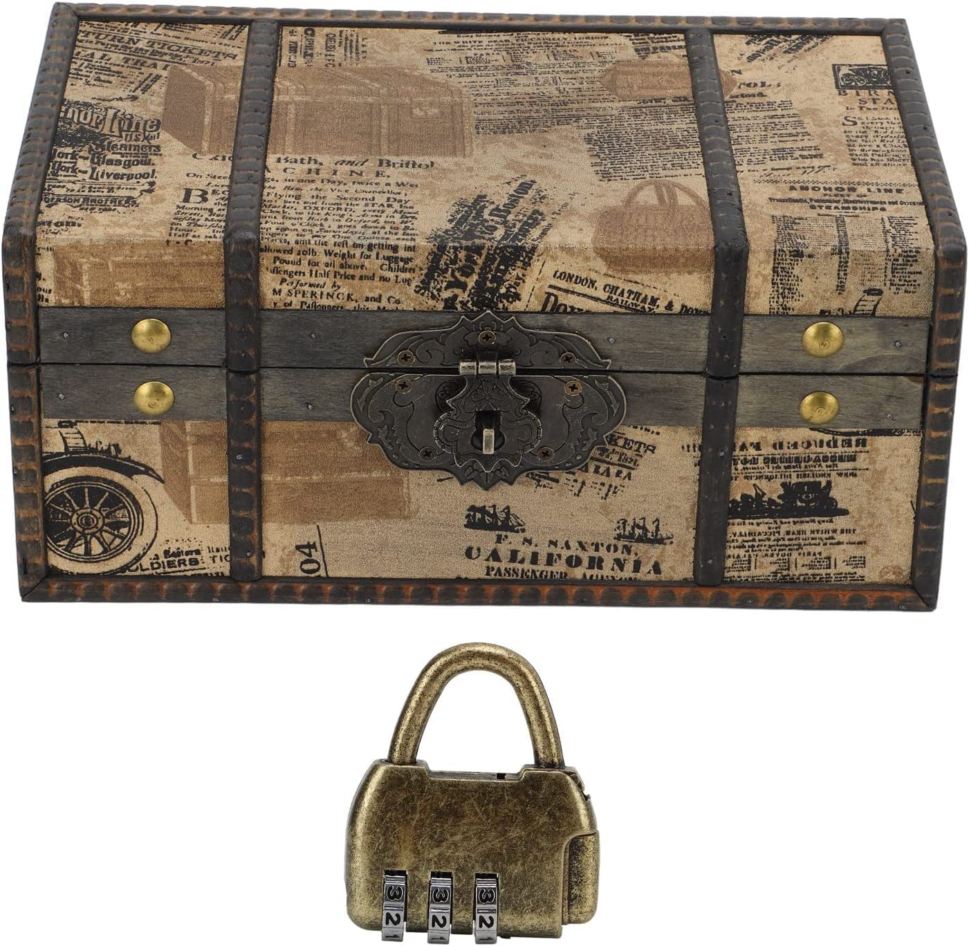 OIFAODAO Vintage wooden jewelry box, with Lock Wooden Earring Treasure Keepsake Storage Organizer for Mother,for Wedding Birthday Gift