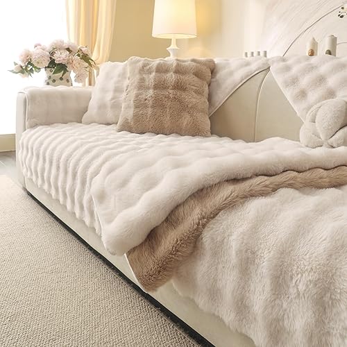 Funda de felpa suave de piel sintética para sofá seccional grueso y cálido para sofá de 3 cojines, funda antideslizante para sofá de 3 cojines,