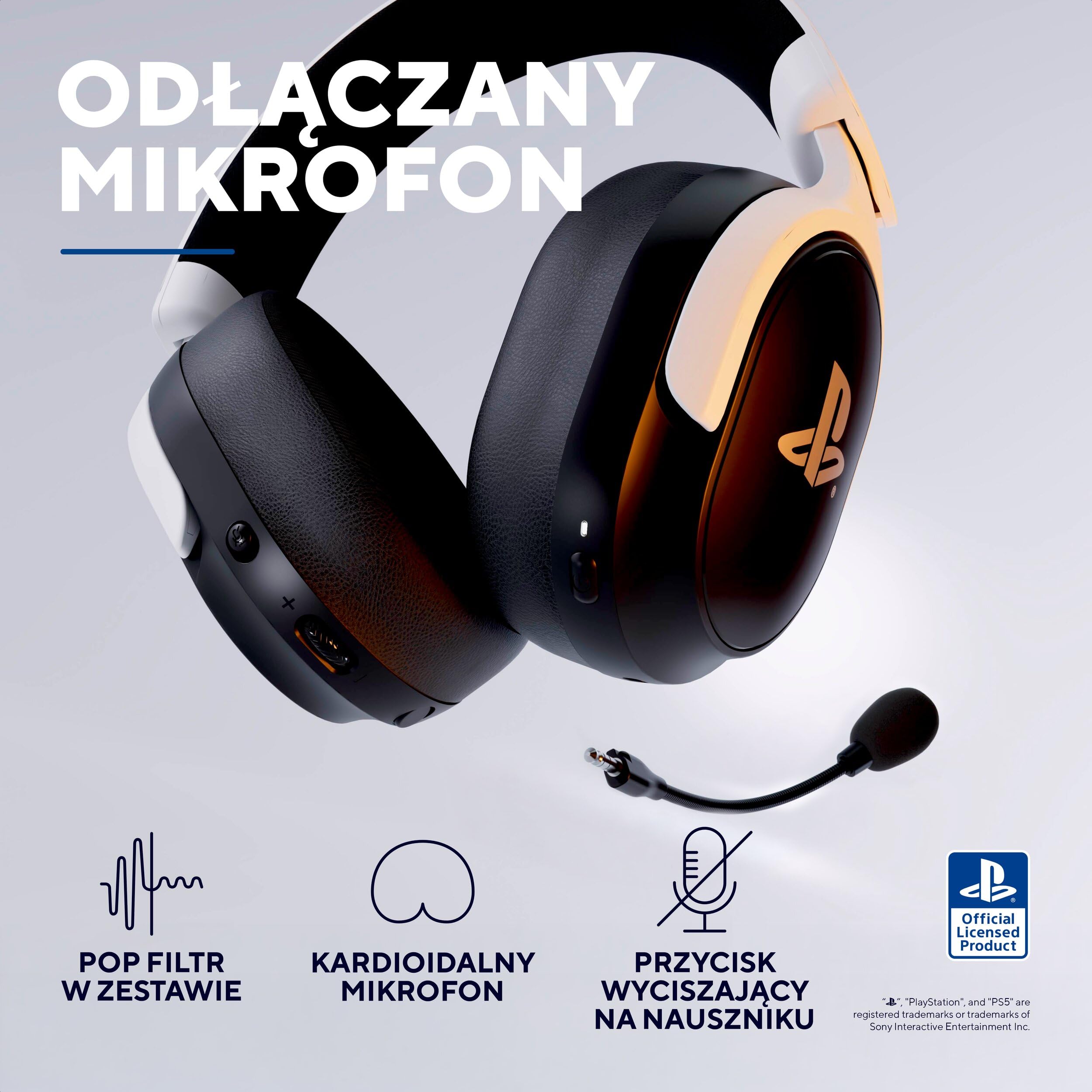 GXTrust Forta bezprzewodowe słuchawki gamingowe licencja PlayStation 5 | odbiornik USB 2,4 Ghz, przetworniki 50 mm, akumulator 55h, zestaw słuchawkowy do Gier PS5, czarny/biały