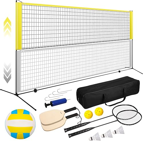 TOLEAD Juego de bádminton de voleibol con red 17 x 3 5 pies de altura ajustable portátil para patio trasero, juego deportivo al aire libre todo en